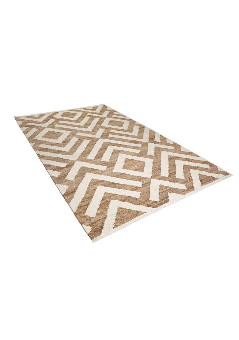 Saffron Rugs Flat Woven Tan Trellis Contemporary Rectangular Wool Area Rug - Indya