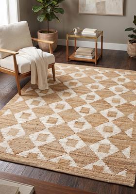 Saffron Rugs Flat Woven Tan Geometric Bohemian Rectangular Wool Area Rug