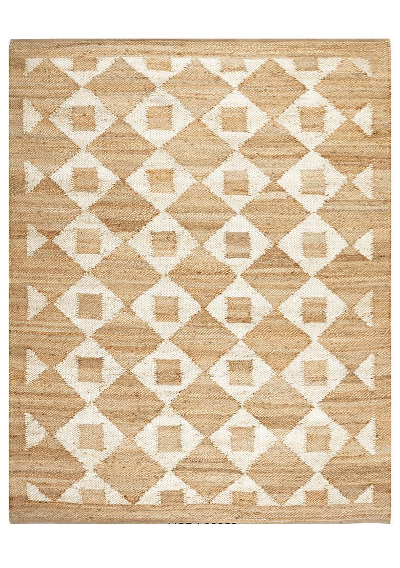 Saffron Rugs Flat Woven Tan Geometric Bohemian Rectangular Wool Area Rug - Indya