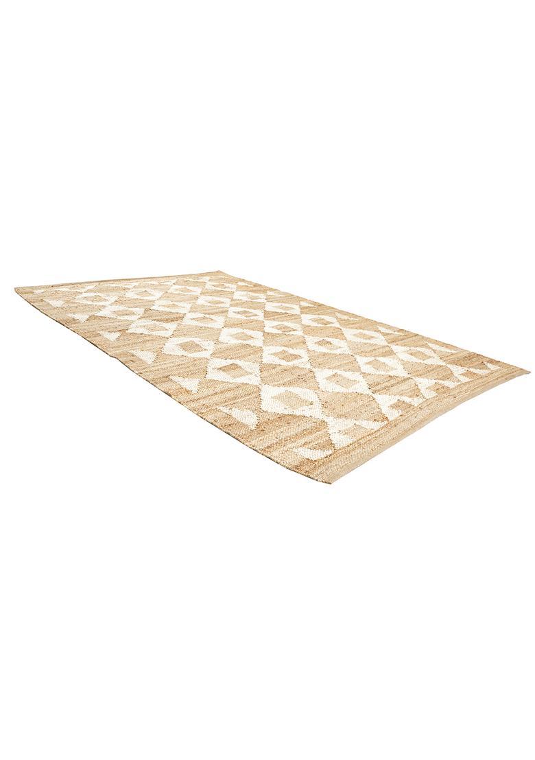 Saffron Rugs Flat Woven Tan Geometric Bohemian Rectangular Wool Area Rug - Indya