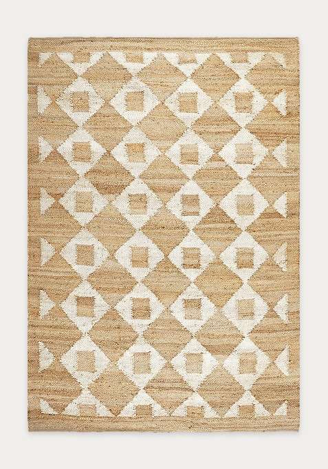 Jute Wool Handmade Tan Rug | Bohemian Geometric Carpet For Living Room