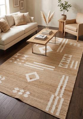Saffron Rugs Flat Woven Tan Geometric Bohemian Rectangular Wool Area Rug