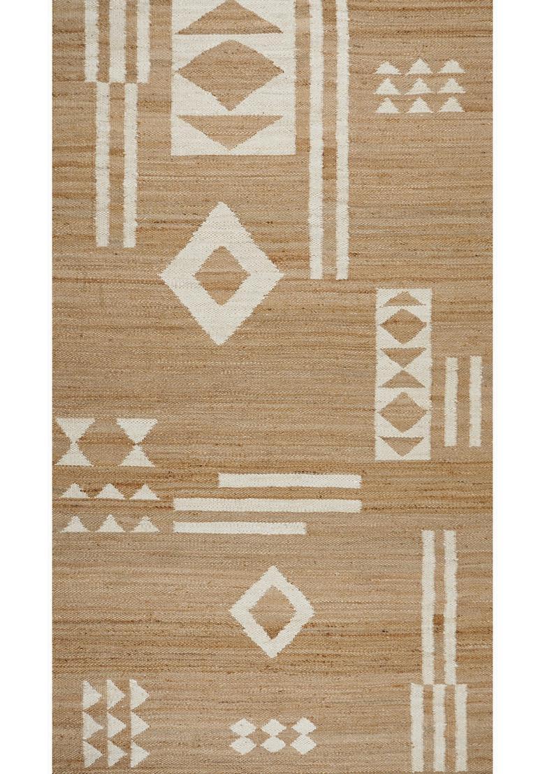Saffron Rugs Flat Woven Tan Geometric Bohemian Rectangular Wool Area Rug - Indya