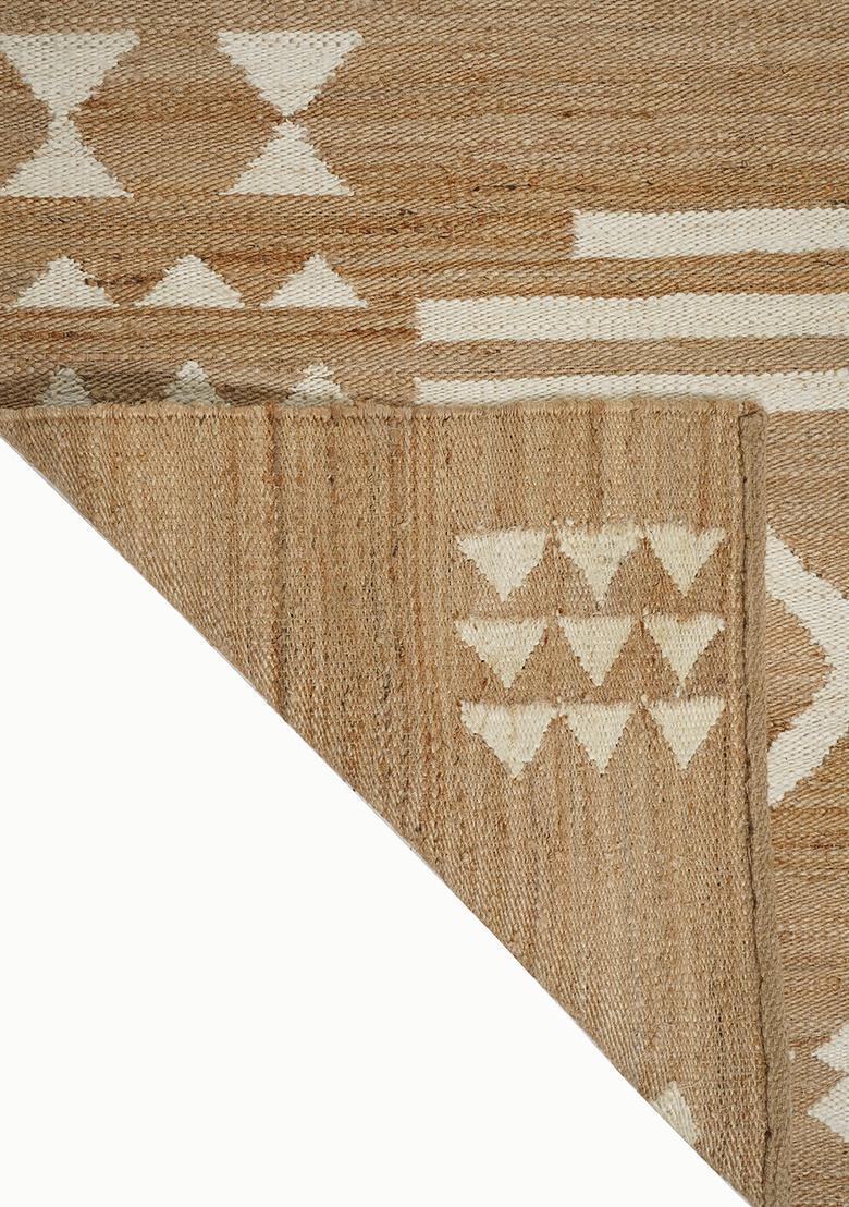 Saffron Rugs Flat Woven Tan Geometric Bohemian Rectangular Wool Area Rug - Indya