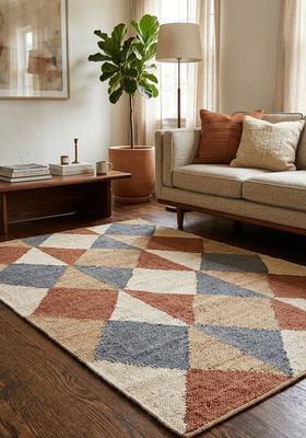 Saffron Rugs Flat Woven Beige Argyle Scandinavian Rectangular Wool Area Rug