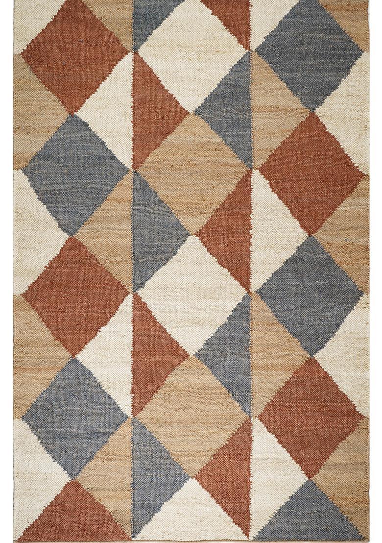 Saffron Rugs Flat Woven Beige Argyle Scandinavian Rectangular Wool Area Rug - Indya