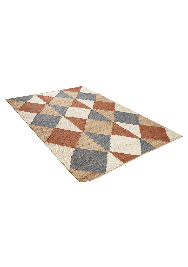 Saffron Rugs Flat Woven Beige Argyle Scandinavian Rectangular Wool Area Rug - Indya