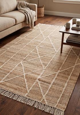Saffron Rugs Flat Woven Beige Trellis Scandinavian Rectangular Wool Area Rug