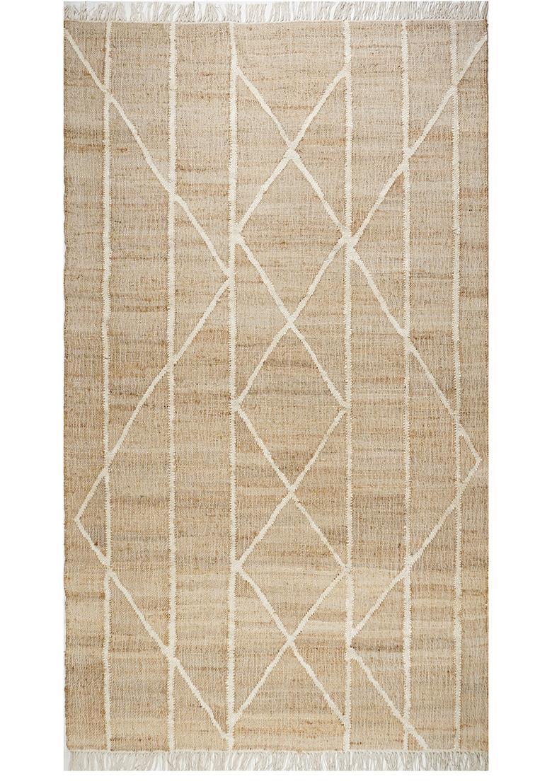 Saffron Rugs Flat Woven Beige Trellis Scandinavian Rectangular Wool Area Rug - Indya