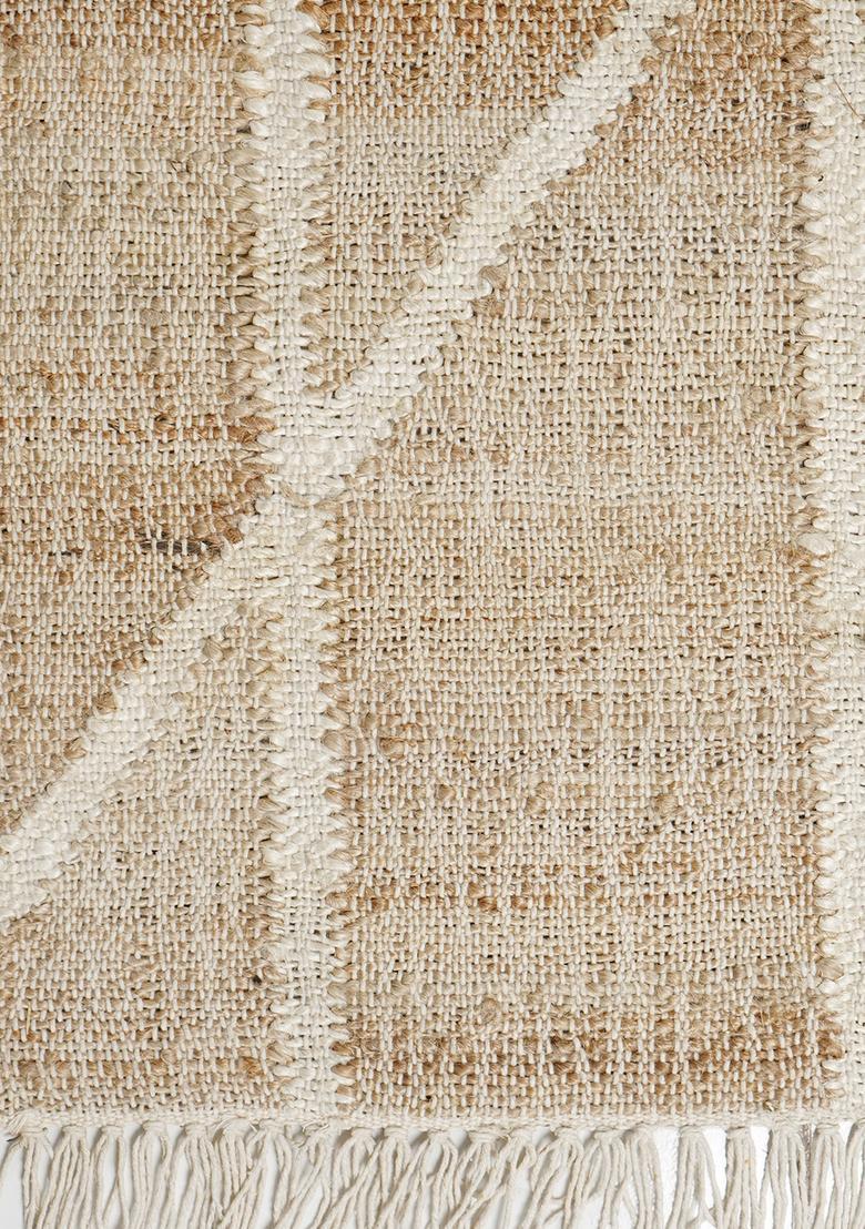 Saffron Rugs Flat Woven Beige Trellis Scandinavian Rectangular Wool Area Rug - Indya