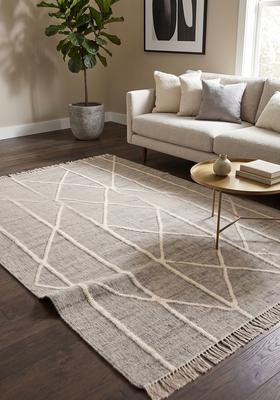 Saffron Rugs Flat Woven Grey Trellis Scandinavian Rectangular Wool Area Rug