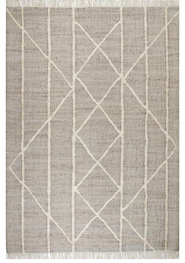 Saffron Rugs Flat Woven Grey Trellis Scandinavian Rectangular Wool Area Rug - Indya