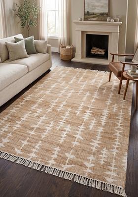 Saffron Rugs Flat Woven Tan Geometric Bohemian Rectangular Wool Area Rug