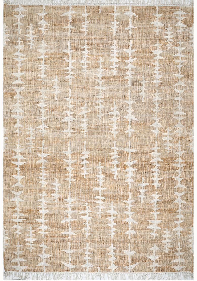 Saffron Rugs Flat Woven Tan Geometric Bohemian Rectangular Wool Area Rug - Indya