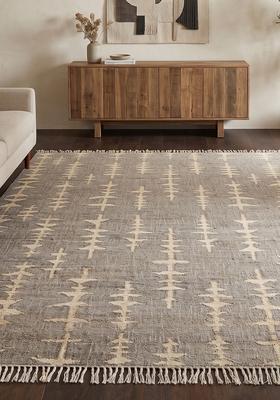 Saffron Rugs Flat Woven Grey Geometric Scandinavian Rectangular Wool Area Rug