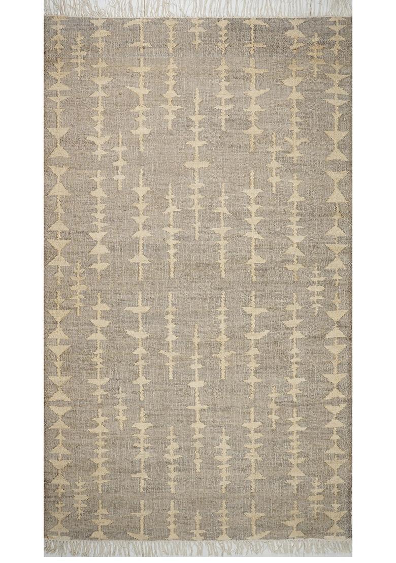 Saffron Rugs Flat Woven Grey Geometric Scandinavian Rectangular Wool Area Rug - Indya