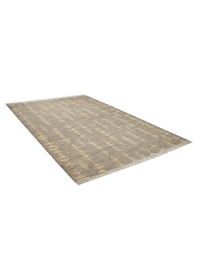 Saffron Rugs Flat Woven Grey Geometric Scandinavian Rectangular Wool Area Rug - Indya