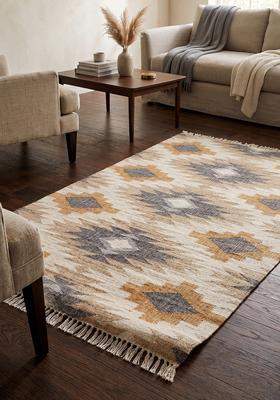 Saffron Rugs Flat Woven Tan Geometric Bohemian Rectangular Wool Area Rug