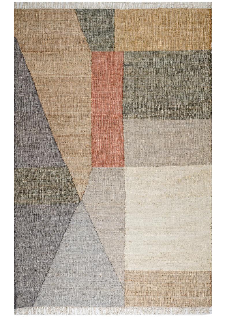 Saffron Rugs Flat Woven Multi-Color Geometric Contemporary Rectangular Wool Area Rug - Indya