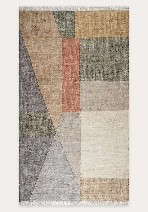 Jute Wool Handmade Multi Color Rug | Contemporary Geometric Carpet For Living Room