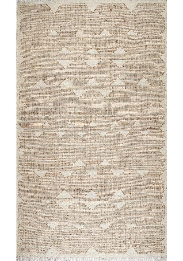 Saffron Rugs Flat Woven Tan Geometric Bohemian Rectangular Wool Area Rug - Indya