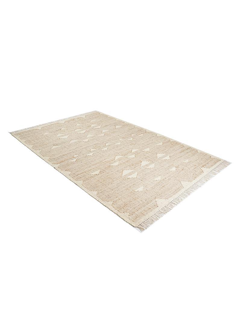 Saffron Rugs Flat Woven Tan Geometric Bohemian Rectangular Wool Area Rug - Indya