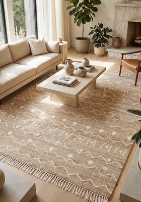 Saffron Rugs Flat Woven Tan Geometric Boho Rectangular Wool Area Rug