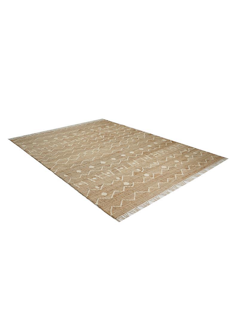 Saffron Rugs Flat Woven Tan Geometric Boho Rectangular Wool Area Rug - Indya