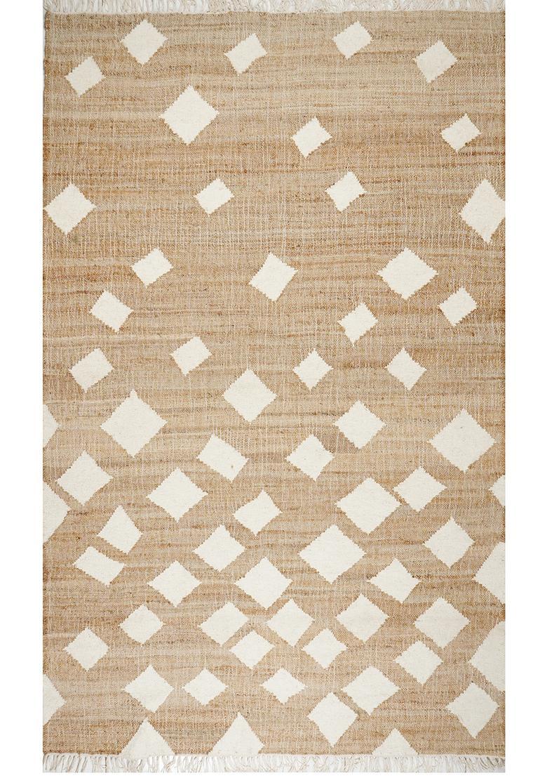 Saffron Rugs Flat Woven Tan Geometric Boho Rectangular Wool Area Rug - Indya