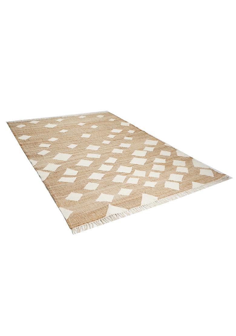 Saffron Rugs Flat Woven Tan Geometric Boho Rectangular Wool Area Rug - Indya