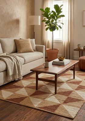 Saffron Rugs Flat Woven Natural Jute & Wool Area Rug | Rust & Cream Rectangular Rug | Contemporary Geometric Home Decor Carpet for Living Room Bedroom