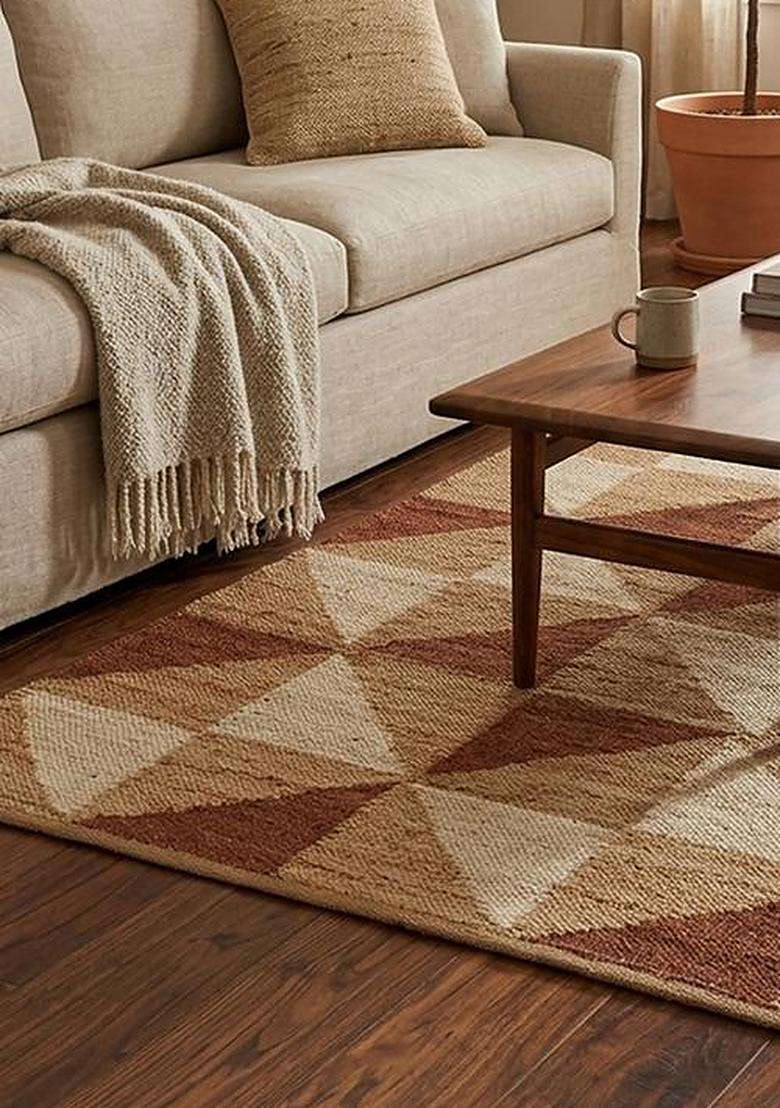Jute Wool Handmade Rust Rug | Contemporary Geometric Carpet For Living Room - Indya