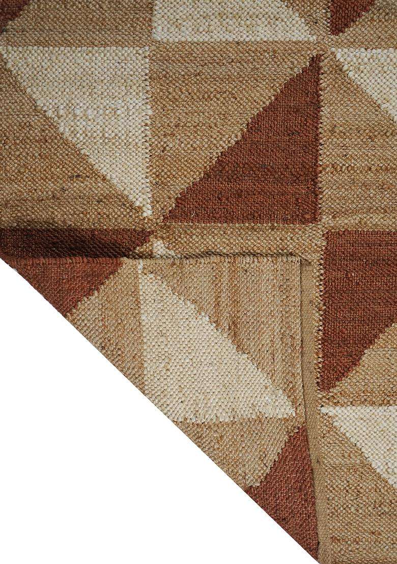 Jute Wool Handmade Rust Rug | Contemporary Geometric Carpet For Living Room - Indya