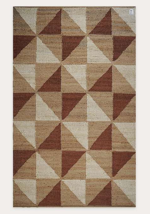 Jute Wool Handmade Rust Rug | Contemporary Geometric Carpet For Living Room