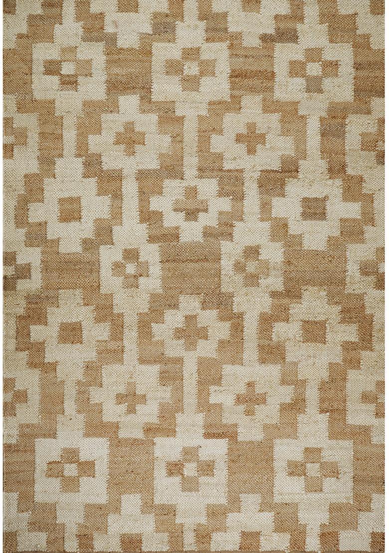 Saffron Rugs Flat Woven Tan Checkered Contemporary Rectangular Wool Area Rug - Indya