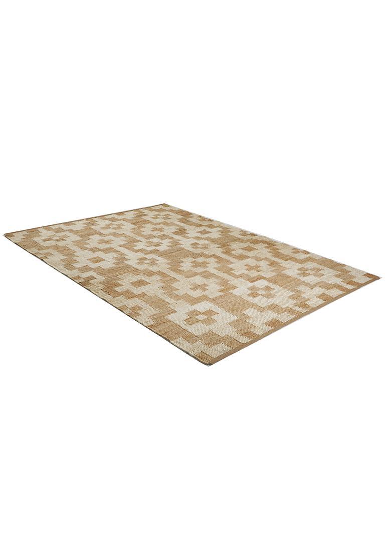 Saffron Rugs Flat Woven Tan Checkered Contemporary Rectangular Wool Area Rug - Indya