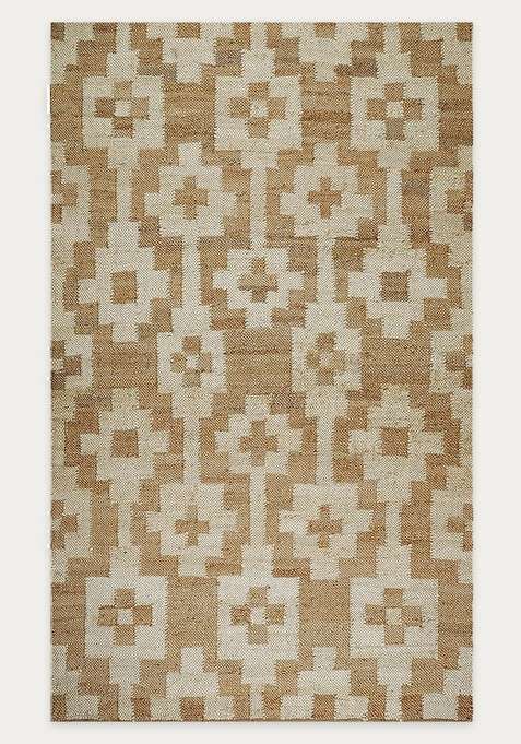 Jute Wool Handmade Tan Rug | Contemporary Checkered Carpet For Living Room