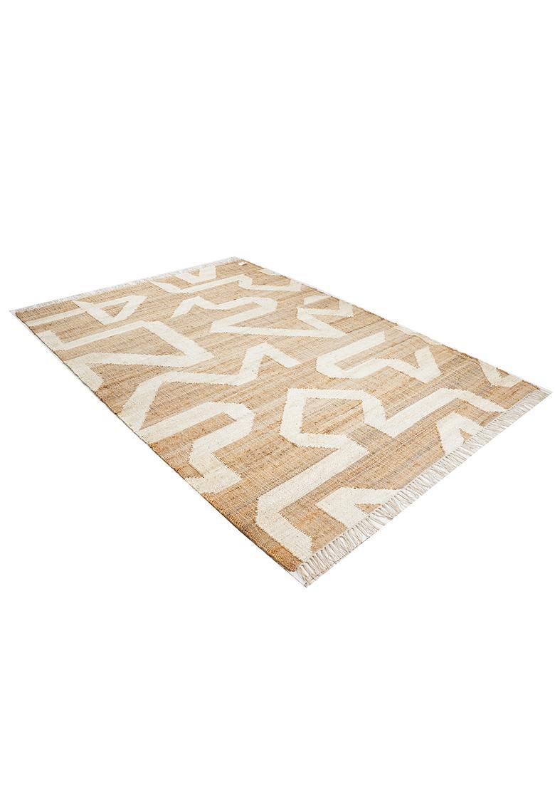 Saffron Rugs Flat Woven Tan Chevron Contemporary Rectangular Wool Area Rug - Indya