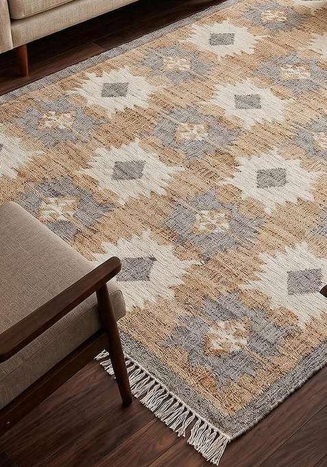 Jute Wool Handmade Multi Accent Rug | Bohemian Geometric Carpet For Living Room