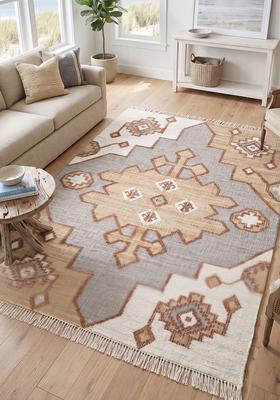 Saffron Rugs Flat Woven Multi-tone Geometric Boho Rectangular Wool Area Rug