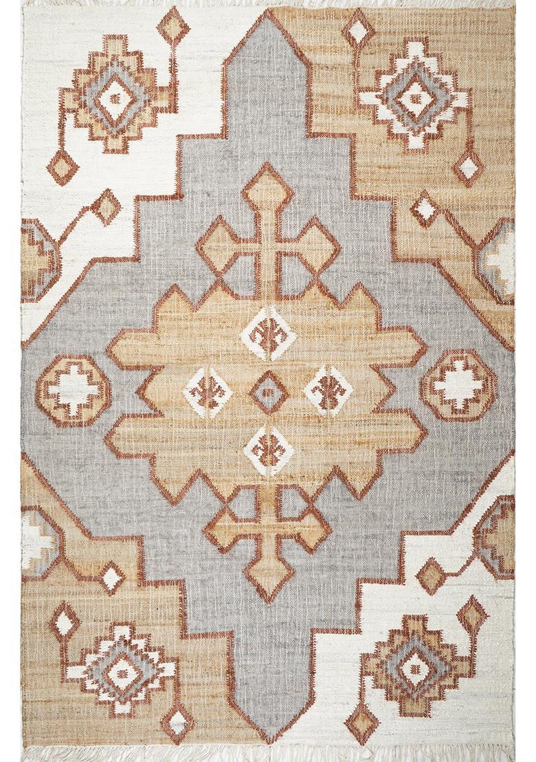 Saffron Rugs Flat Woven Multi-tone Geometric Boho Rectangular Wool Area Rug - Indya