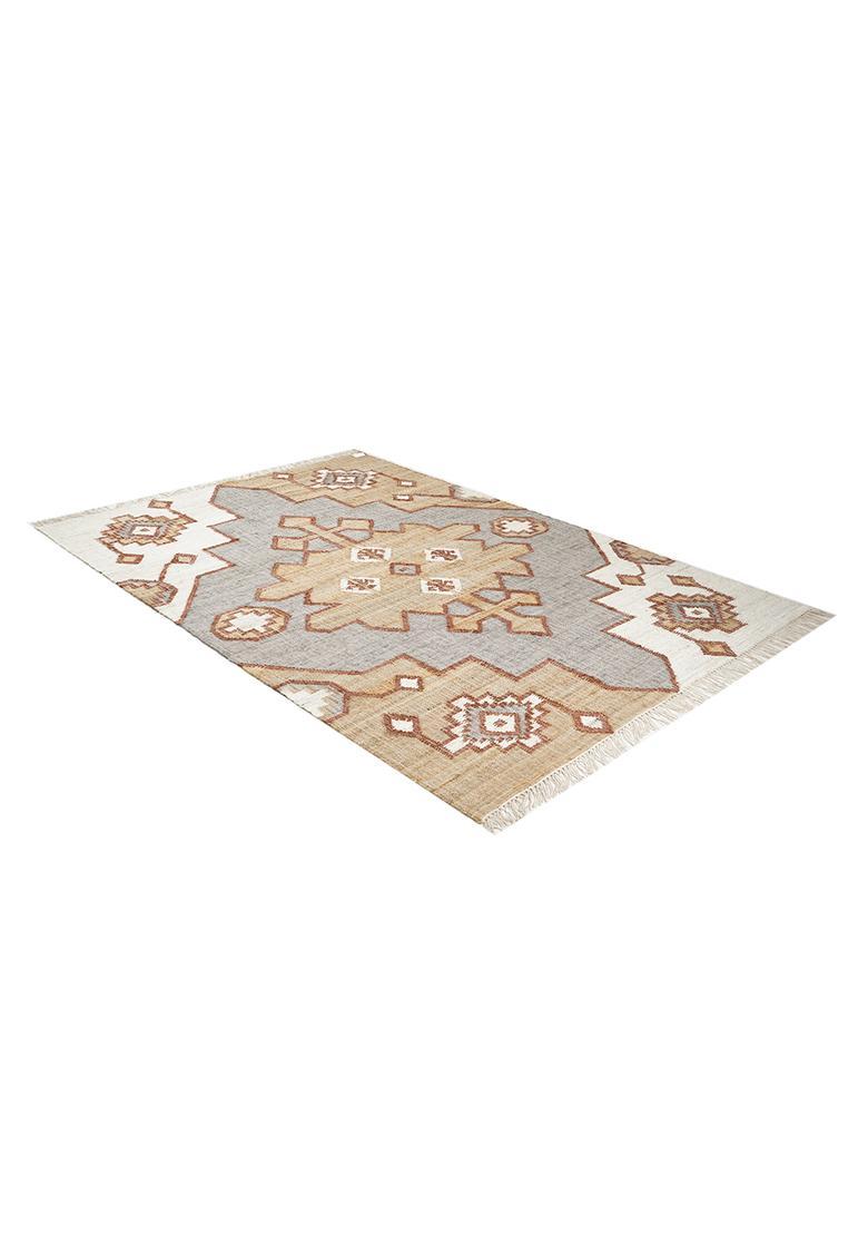 Saffron Rugs Flat Woven Multi-tone Geometric Boho Rectangular Wool Area Rug - Indya