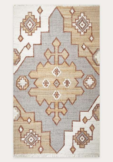 Jute Wool Handmade Multi Tone Rug | Boho Geometric Carpet For Living Room