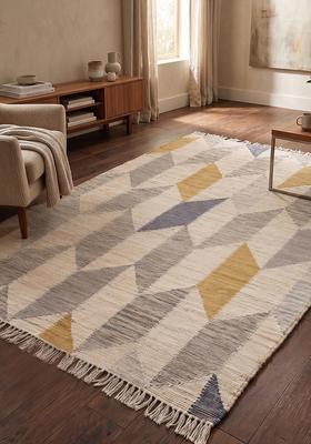 Saffron Rugs Flat Woven Multi-color Chevron Modern Rectangular Wool Area Rug