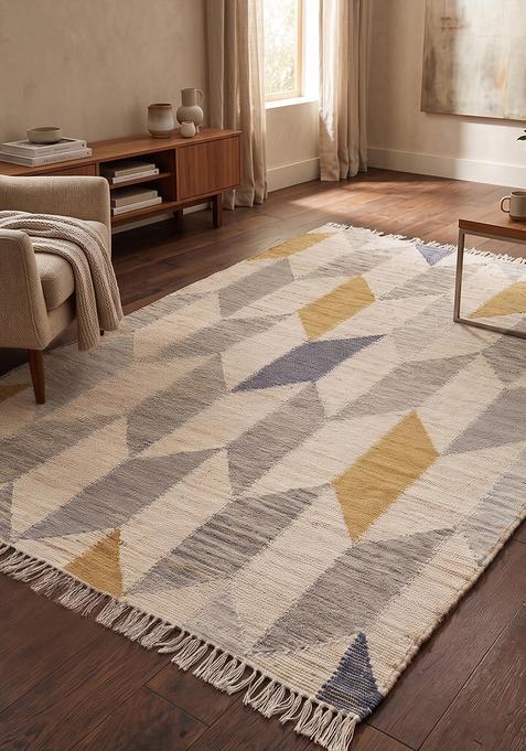 Saffron Rugs Flat Woven Multi-color Chevron Modern Rectangular Wool Area Rug