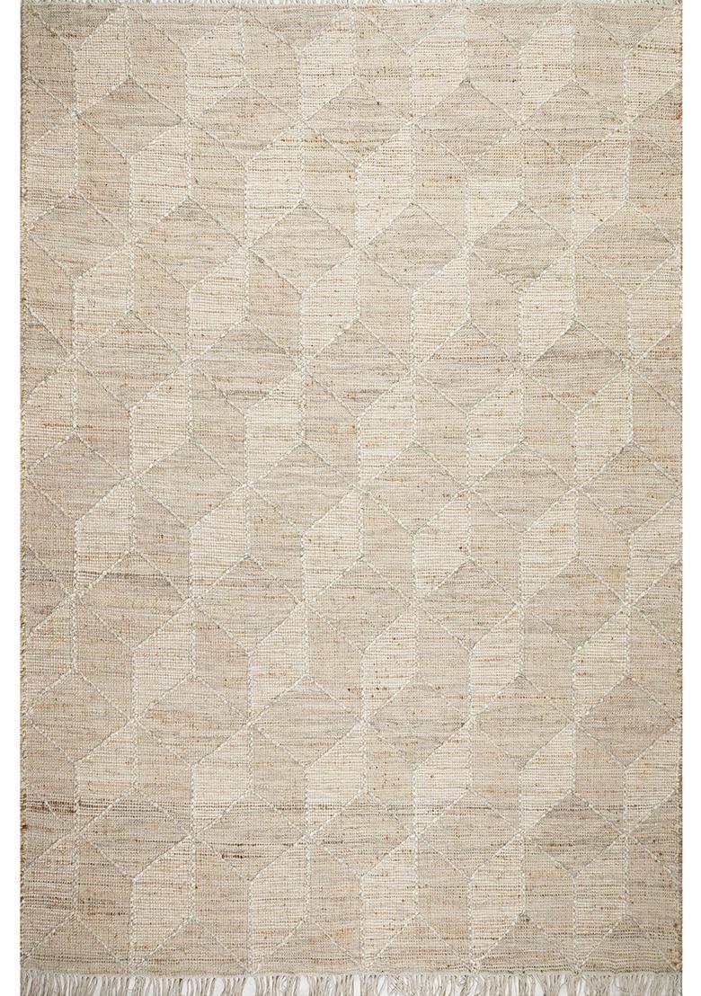 Saffron Rugs Flat Woven Beige Trellis Minimalist Rectangular Wool Area Rug - Indya