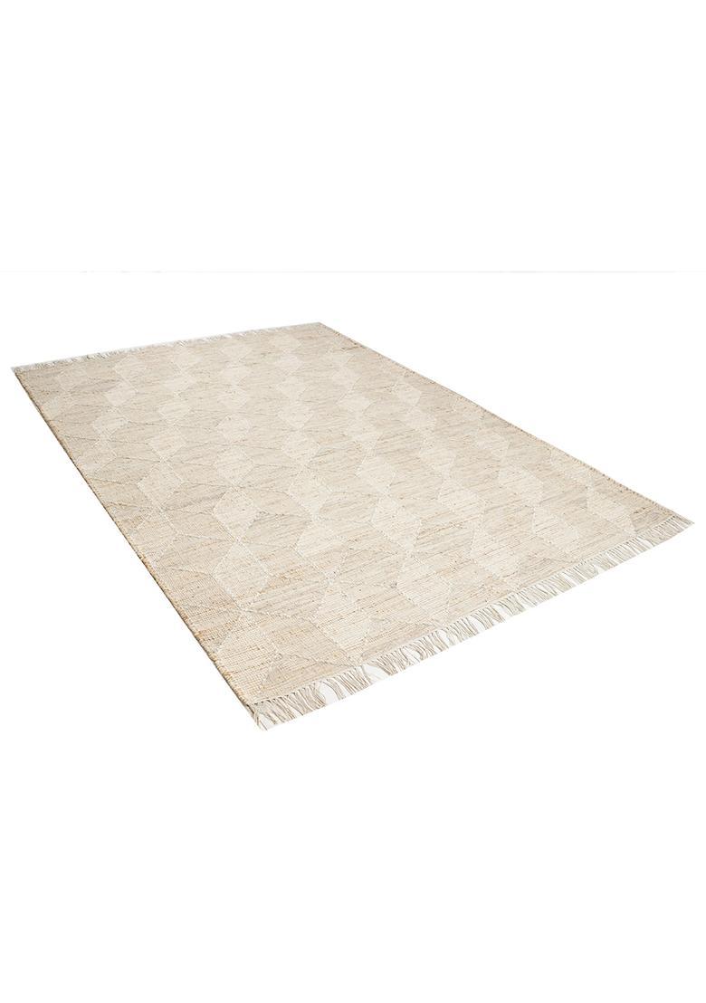 Saffron Rugs Flat Woven Beige Trellis Minimalist Rectangular Wool Area Rug - Indya