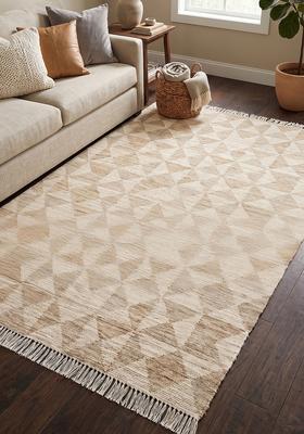 Saffron Rugs Flat Woven Ivory Geometric Scandinavian Rectangular Wool Area Rug