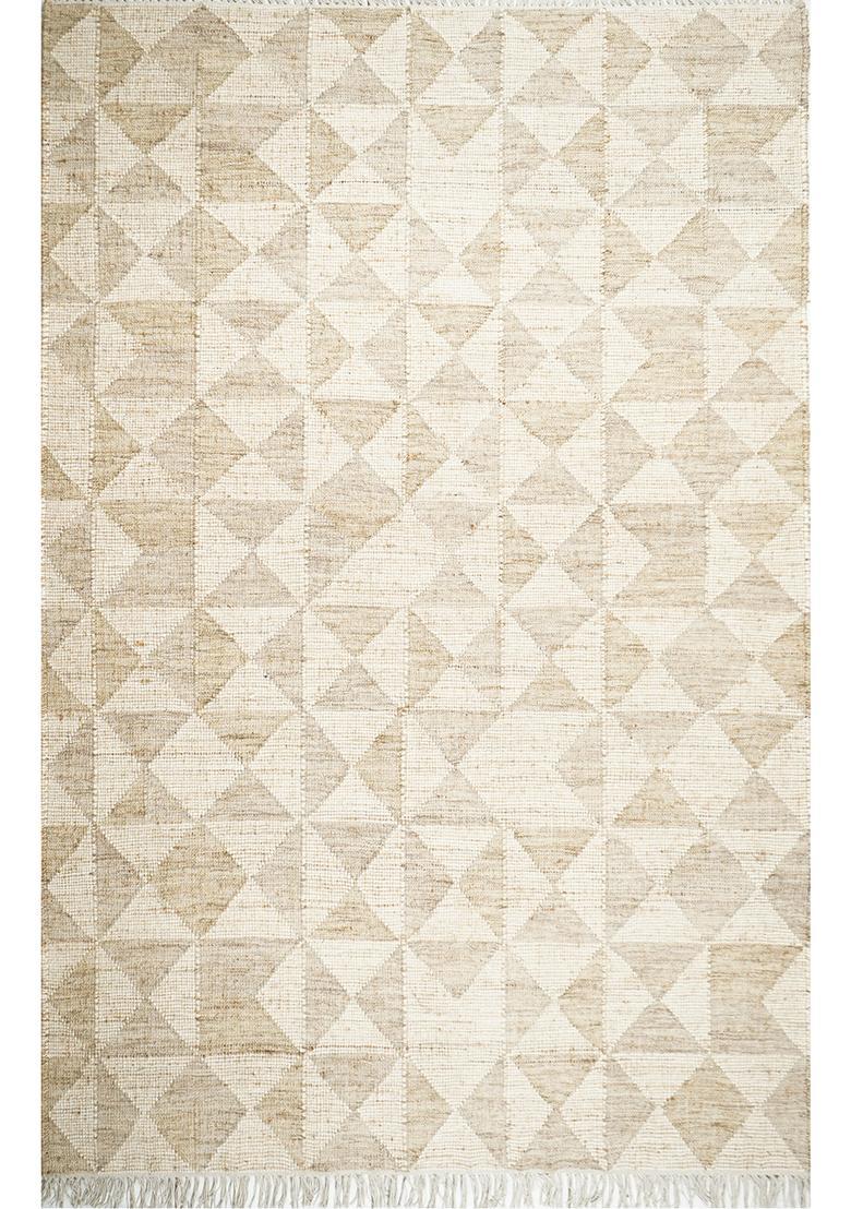 Saffron Rugs Flat Woven Ivory Geometric Scandinavian Rectangular Wool Area Rug - Indya