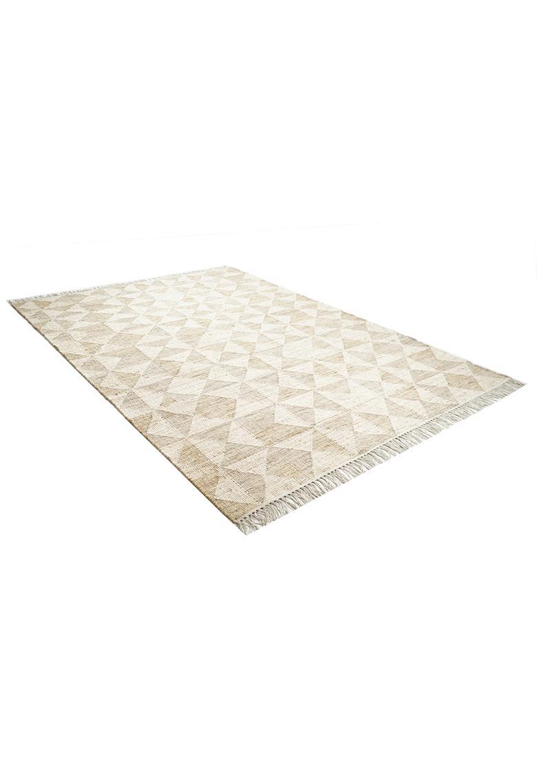 Saffron Rugs Flat Woven Ivory Geometric Scandinavian Rectangular Wool Area Rug - Indya